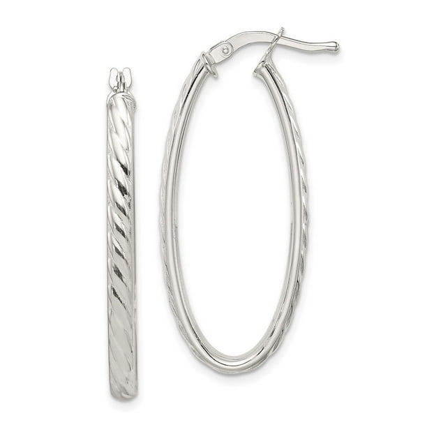 Sterling Silver Textured Hollow Oval Hoop Earrings Sterling Silver Textured Hollow Oval Hoop Earrings